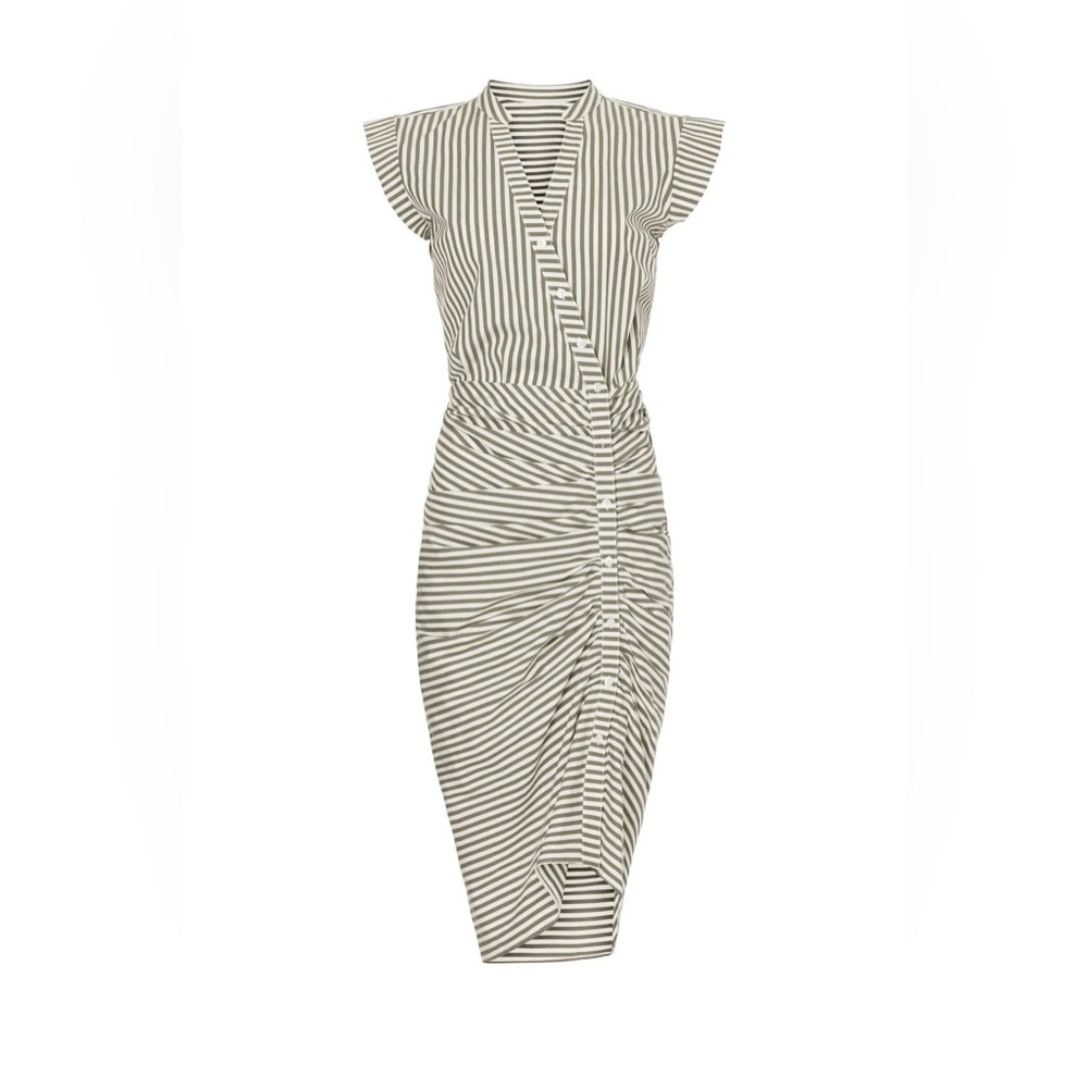 NWT ⭐️ VERONICA BEARD Ruched Striped Shirt Dress – Size 6 – Army Green/White